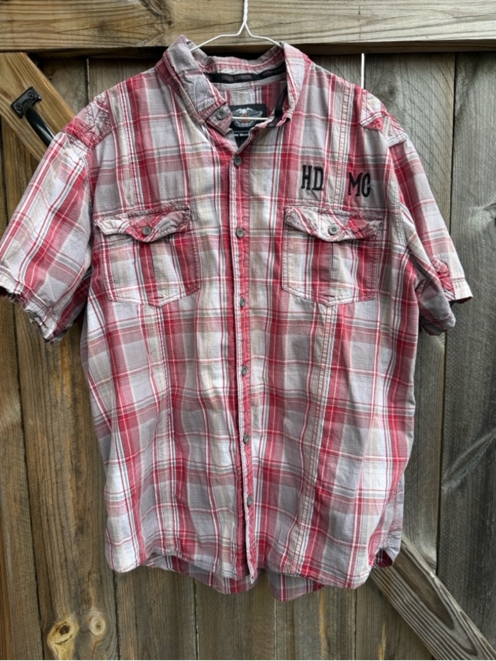 Harley-Davidson Plaid Short Sleeve Shirt - Red and Gray 2XL